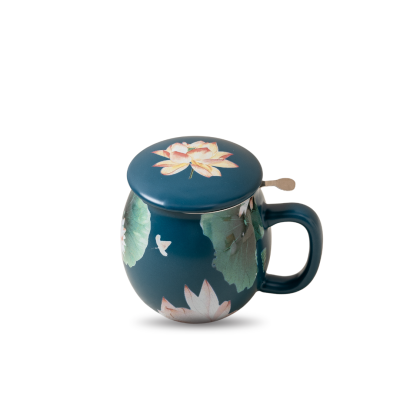 Il mondo del te - Theemok blauw met bloemenprint - 