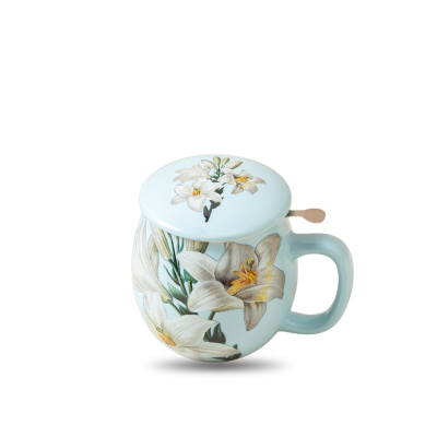 Il mondo del te - Theemok lichtblauw met bloemenprint - 