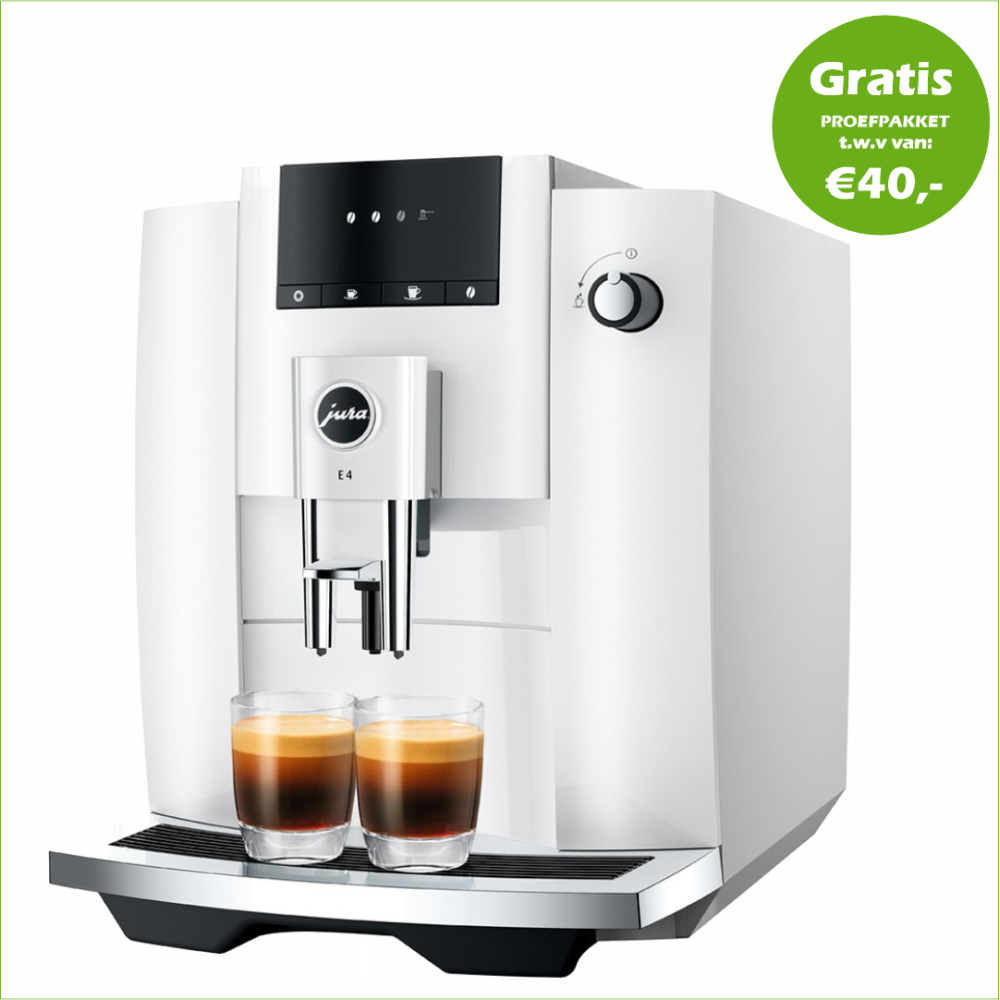 JURA E4 Piano White EUR 729,- en gratis proefpakket nu scherp geprijsd