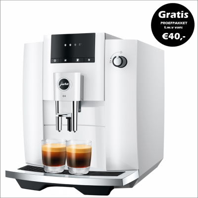 JURA E4 Piano White EUR 729,- en gratis proefpakket nu scherp geprijsd