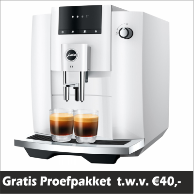 JURA E4 Piano White EUR 729,- en gratis proefpakket nu scherp geprijsd