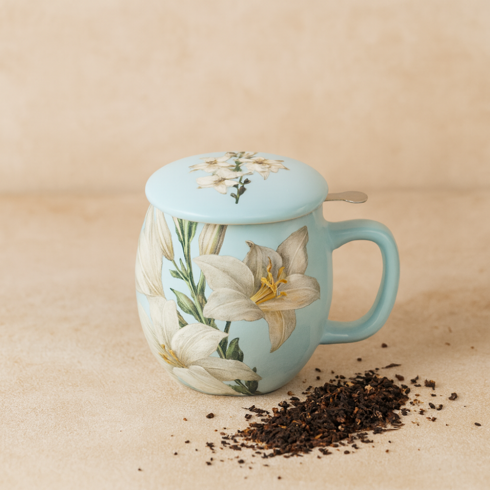 Il mondo del te - Theemok lichtblauw met bloemenprint