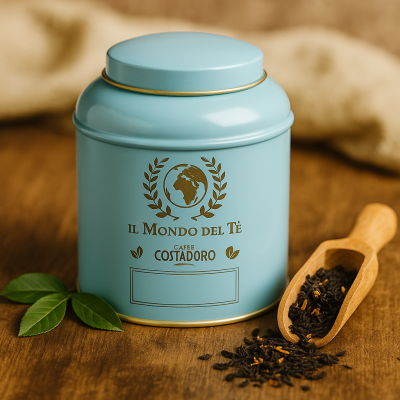 Theeblik il Mondo del Te 125 grams pastelkleur lichtblauw