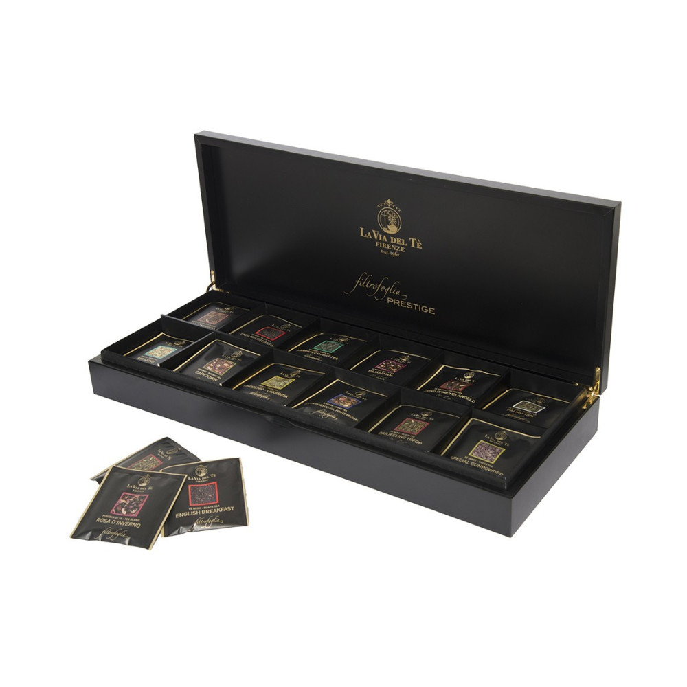 Theedoos 12 vaks zwart - 